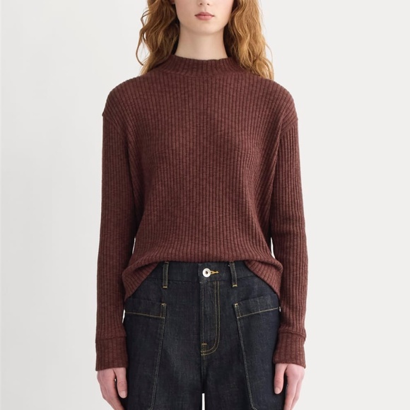 Everlane Tops - Everlane Cozy Rib Funnel-Neck in Dark Mahogany, Size Medium